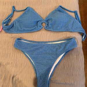 Blue Textured Bikini Set